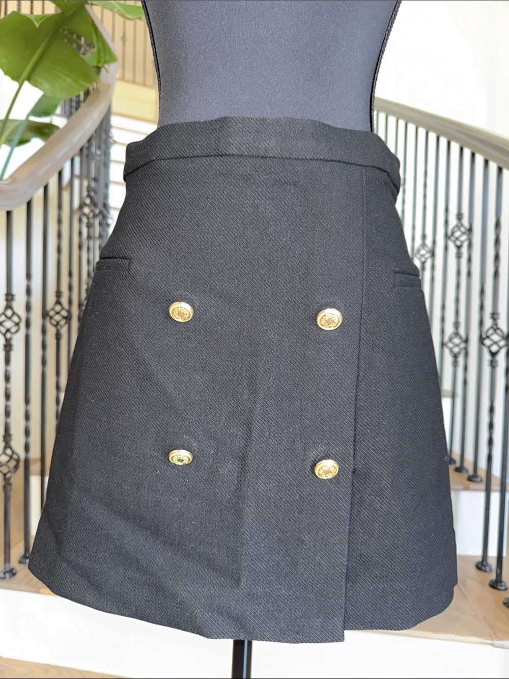 H&M Classic Black Double-Breasted Mini Skirt with Gold Buttons (US 6)